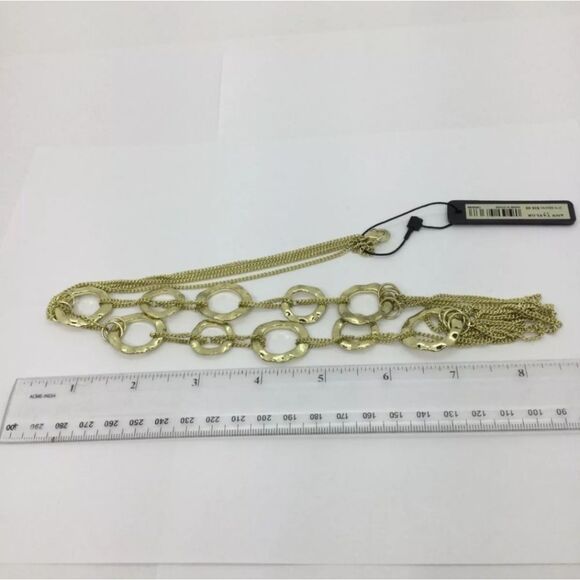 NWT Ann Taylor Yellow Goldtone Textured Multi Strand Necklace 36" - Picture 3 of 3